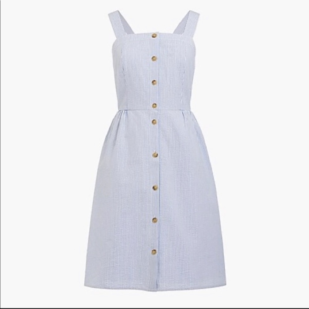 NWT JCrew Blue Pinstripe Seersucker Button Dress